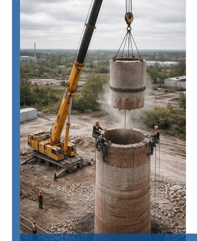 Демонтаж дымовой трубы в Луге с гарантиями безопасности