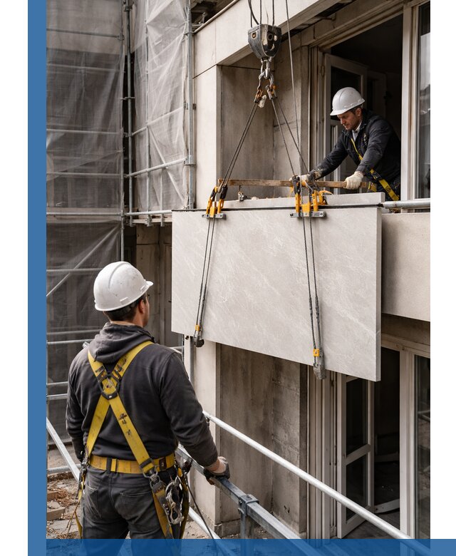 Подъем керамогранита на этаж в Луге грузчиками и техникой