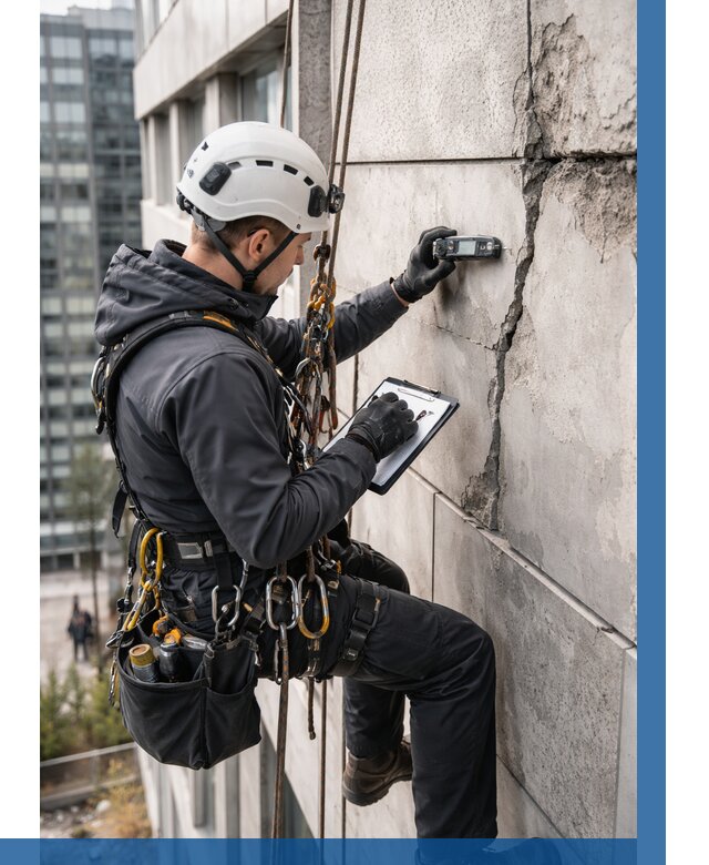 Обследование фасада альпинистами в Луге от 124 р. | ВЫСОТНИК-Лга