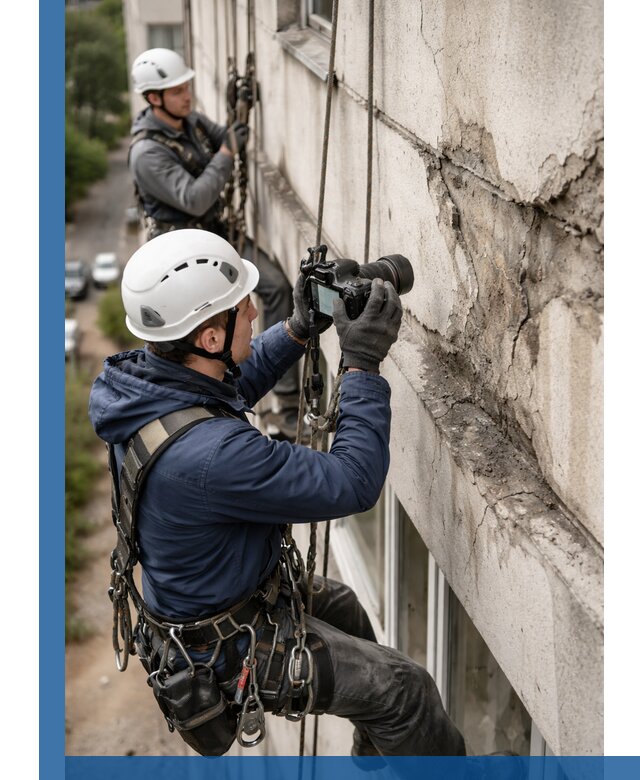 Фотофиксация дефектов фасада с высотной съемкой в Луге