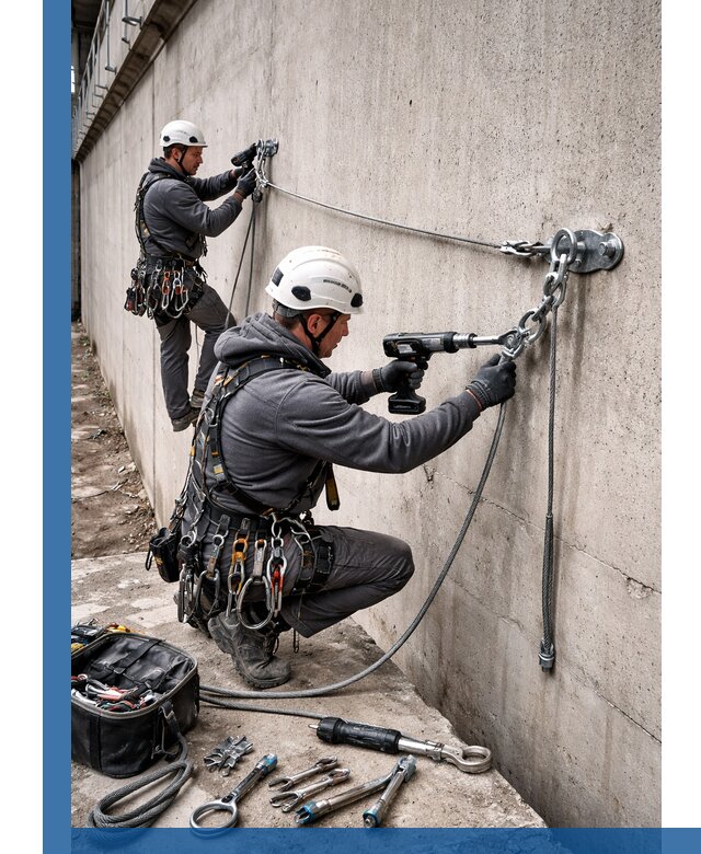 Монтаж анкерных линий высотной безопасности в Луге