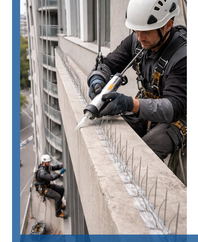 Установка шипов от птиц на фасадах и кровлях в Луге